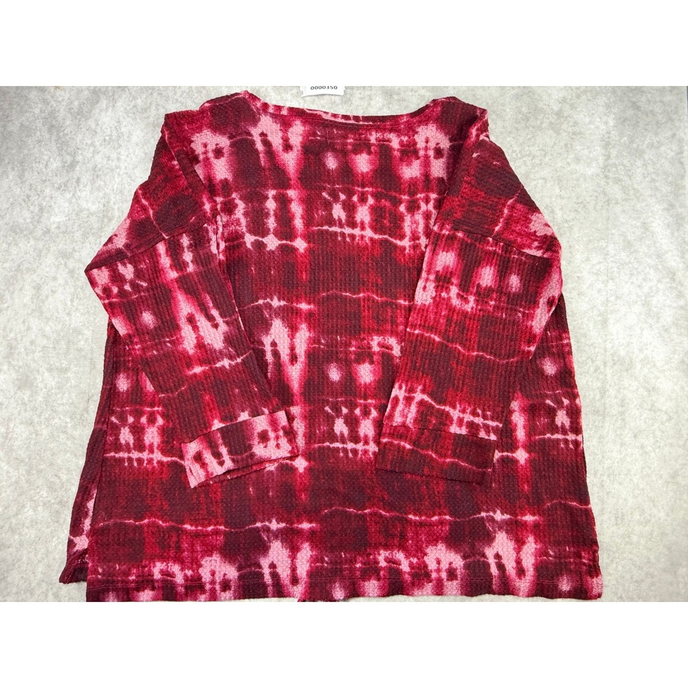 French Laundry Womens 2X Red Tie Dye Waffle Knit Top Kangaroo Pocket Drawstring